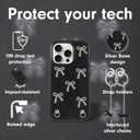 Crossbody Case for iPhone 15 Pro - Black with Stylish Silver Detachable Chain - Silver Bows