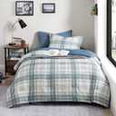 AMBERSPACE Twin XL Comforter Set, Blue Grey Plaid Bedding Set 5 Piece for Boys Girls Teen, Classic Homestead-Style Kids Comforter Set Bed in A Bag with Sheets, Pillowcase & Sham
