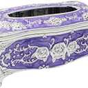 Vintage Acrylic Tissue Box Holder, Rectangular Facial Tissue Cover Dispenser with Rose Pattern, Decorative Napkin Organizer for Bathroom Vanity, Bedroom Nightstand, Car & Office (Purple)