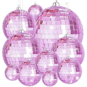 10 Pieces Disco Mirror Balls Silver Hanging Ball for 50s 60s 70s Disco DJ Light Effect Party Home Decoration Stage Props School Festivals Party Favors (Pink) 10 Pieces Disco Mirror Balls Silver Hanging Ball for 50s 60s 70s Disco DJ Light Effect Party Home Decoration Stage Props School Festivals Party Favors (Pink)
