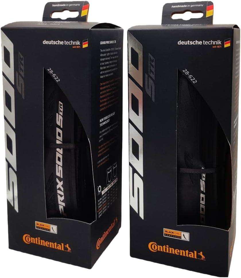 Continental Grand Prix 5000 S TR 700x28 Black - Tubeless Ready - Pack of 2 Tires