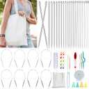 Katech Knitting Needles Set for Beginners, 9 Pairs Circular Knitting Needles Set and 22 Pcs Single Pointed Knitting Needle Set with Tote Bag Knitting Accessories Knit Supplies