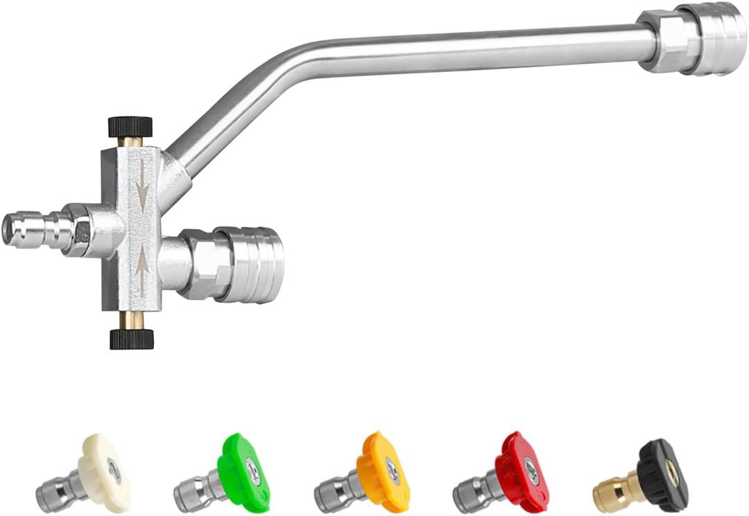 Dual-connector Power Washer Wand, Foam Cannon Dual Connector Power Washer Double Tip Accessory, 5 Pressure Washer Nozzle Tips, 4000 PSI