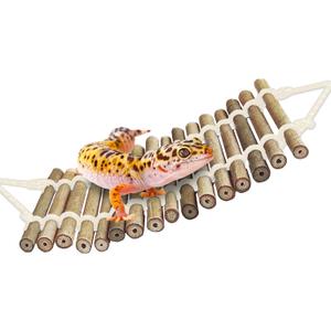 SunGrow Bamboo Gecko Reptile Climbing Bridge and Lizard Lounge, 18 Swinging Hideout Bridge, Helps Leopard Geckos with Thermoregulation, Increases Habitat Space, Can Be Submerged in Water