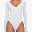 Bodysuit for Women Long Sleeve Double Lined Tank Top V Neck Bodysuit Tummy Control Shapewear, Small