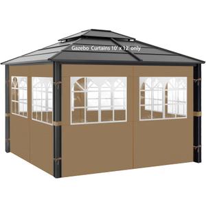 Gazebo Privacy Curtains 10' x 12' with PVC Windows, 4-Panels Side Wall with Zipper Universal Replacement for Patio, Outdoor Canopy, Garden and Backyard