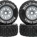 LRFHL 12mm Hex RC Wheels and Tires Pre-Glued Wheel Tire Set Compatible with MJX Hyper Go 14301 14302 14303, Arrma Mojave Grom, Tamiya Kyosho HPI Traxxas 1/14 1/16 1/18 RC On/Off-Road Racing Car (4PCS)