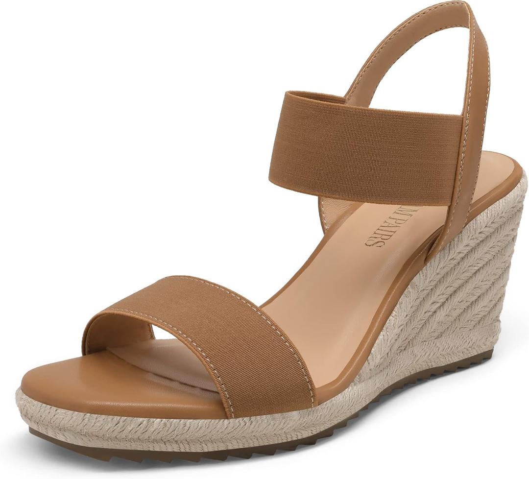 DREAM PAIRS Womens Open Toe Espadrilles Dressy Platform Sandals Slip on Elastic Ankle Strap Wedges Sandals, 9.5
