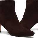 Brown Suede Ankle Boots for Women Pointed Toe Chunky High Heeled Booties Fall Dressy Short Boots with Zipper (Brown), 9.5