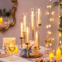 Hurricane Glass Taper Candle Holders: 6 Arm Gold Candelabra Candlestick Holders 24" Tall Candle Holder Candlestick Hurricane Large Gold Candle Holders with Removable Glass Cover Wedding Party Home