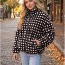 Womens Checkered Sherpa Jacket Cropped Long Sleeve Plaid Fleece Coats Casual Zip Up Gingham Outwear with Pockets, XL