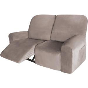 Velvet 6 Pieces Recliner Loveseat Cover with Pockets,2 Seat Love seat Recliner Cover for Living Room Extra Large Recliner with Console,Lazy-boy Recliner Covers for Leather,Taupe
