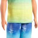 Barbie Fashionistas Ken Doll #236 with Black Hair, Wearing Blue and Green Ombre Tank with Jean Shorts and Silver Sneakers