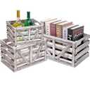 GDSIWA8 Storage Crate Nesting Wooden Crates with Handles,Set of 3 Rustic Farmhouse Decorative Wood Baskets for Storage,Display,Decor Boxes,(Large,Medium,Small)