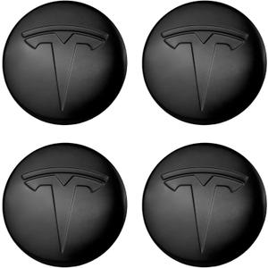 4 PCS Wheel Center Hub Cap Sticker for Model 3 / Model Y, Wheel Rim Cover 2.2 Center Cap Sticker Compatible for Tesla Hubcaps with Logo Emblem, Waterproof Adhesive Backing (Matt Black & Matt Black)