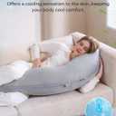 Momcozy J-Shaped Pregnancy Pillow for Sleeping with Cooling Cover, Side Sleeper Support for Belly, Hip & Leg, Deep Grey, 48inch