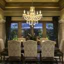 PAPAYA Plug-in 5 Light Gold Crystal Hanging Pendant Lights Acrylic Chandelier with Cord & On/Off Switch H19 D19.7 for Kitchen Island Girls' Room Dining Area Laundry Pavilion