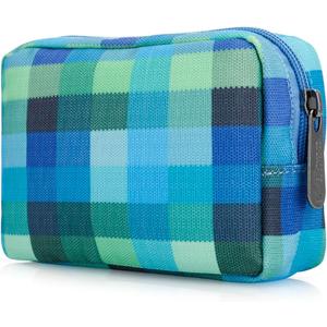 E-Tree Cute Small Makeup Bag, Cosmetic Toiletry Make up Little Items Pouch for Purse, Zipper Mini Tech Charger Cable Electronic Organizer Case, Travel Accessories for Women Men Teen, Blue Checkered