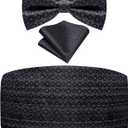 Cumberbund and Bow Tie Set Paisley Floral Mens Silk Pretied Bowtie Cummerbund Pocket Square Tuxedo Accessories