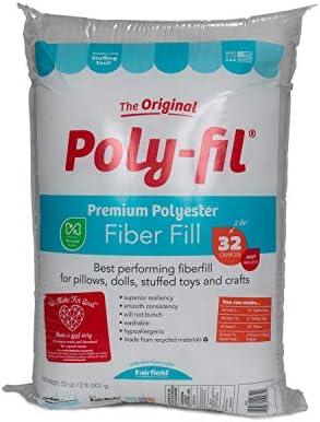 Fairfield The Original Poly-Fil, Premium Polyester Fiber Fill, Soft Pillow Stuffing, Stuffing for Stuffed Animals, Toys, Cloud Decorations, and More, Machine-Washable Poly-Fil Fiber Fill, 32-ounce Bag