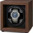 Automatic Single Watch Winder Box for Rolex and Other Watches, Handcrafted Wood Display Case, Self Winding Watch Winder Box with Quiet Motor, Carbon Fiber Interior & Soft Watch Pillow, Dark Walnut