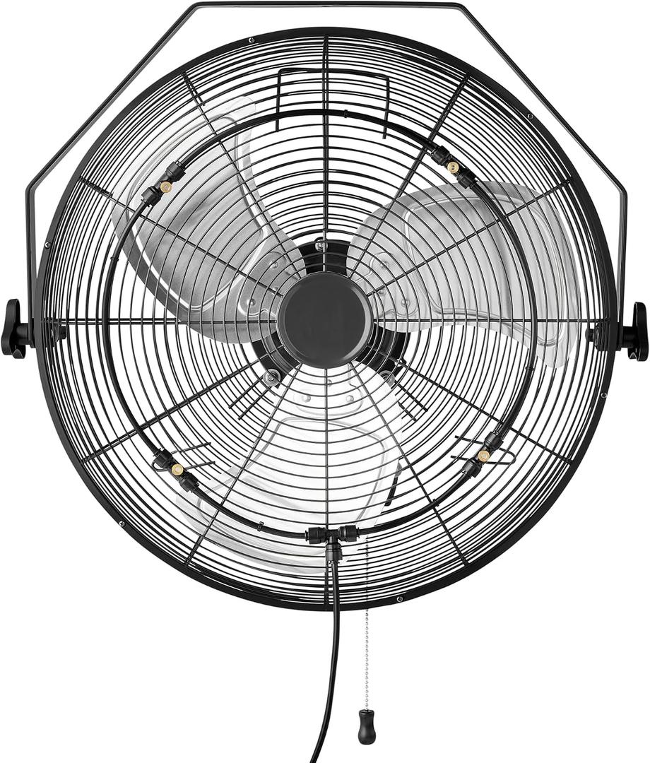Amazon Basics 18" Outdoor Heavy-Duty Misting Fan, Wall-Mounted, Industrial, Waterproof (IP44), With Tilt Head, Metal Blades, Dual Ball Bearing Motor, 3 Speeds Up to 1550 RPM and 3781 CFM, Black
