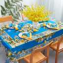 YiHomer Provence Blue Lemon Mediterranean Tile Tabletop for Spring Summer Decorations, Picnics and Dinner Parties - Indoor Outdoor, Stain and Water Resistant, Tablecloth, 52 x 70 Rectangle