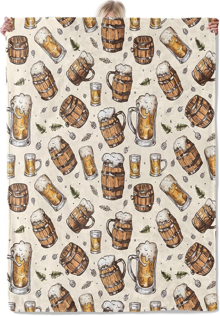 Cheery Beer Mug Throw Blanket Gifts for Women, Soft Fuzzy Warm Cozy Flannel Blankets for Bedroom, Travel, Couch, Home Decor 50x60 in