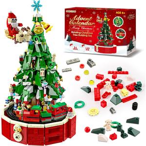 Ochido Advent Calendar 2025 Rotating Christmas Tree Building Blocks Kit, 24 Days Christmas Countdown Toy Building Set, Christmas Advent Calendars for kids Ages 6+, Xmas Gifts for Adults Teens Kids