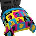 Jay Franco Fortnite Neon Warhol 5 Piece Full Bed Set - Includes Comforter & Sheet Set - Bedding Features Llama, Peely, & Vertex - Super Soft Fade Resistant Microfiber (Official Fortnite Product) (Multi - Fortnite)