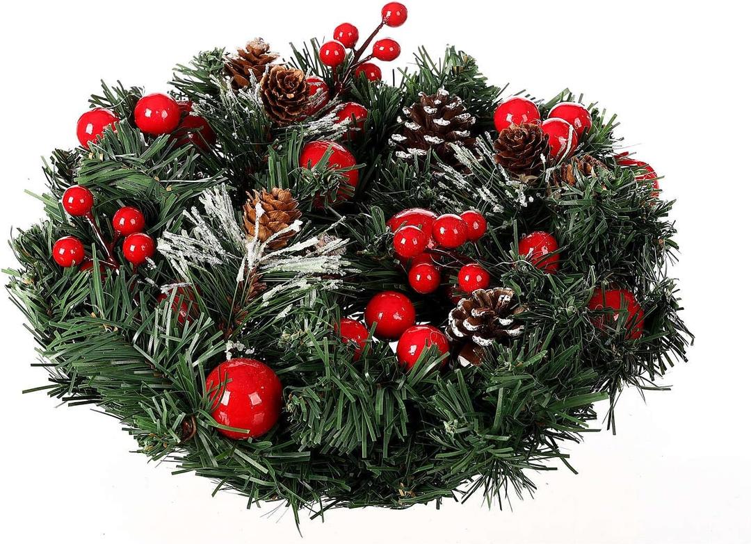 Wreath 30 cm red Berries and Pine Cones with Snow