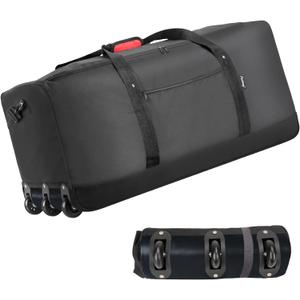 Finnhomy 120L Foldable Rolling Duffel Bag with 3 Wheels, Light Weight Travel Duffel bag with Large Loading Capacity, 32 inch Rolling Duffel bag with Shoulder Strap for Travel Camping Sports (Black)
