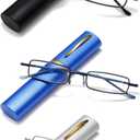 Viseng 3 pairs Slim Mini Metal Reading Glasses Compact Lightweight Portable Readers with Glasses Case for Reading Case +2.0 (Black/Blue/silvery) (3 Pairs: Black & Blue & Silvery)