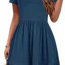YOVION Girls Summer Dress Square Neck Short Sleeve Casual Loose Ruffle Tiered Dresses with Pockets for 8-9 Y (Blue)
