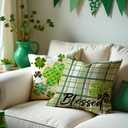 Spring Lucky Shamrock Throw Pillow Covers Green Clovers Pillowcase Watercolor Stripes Blessed Holiday Farmhouse Decorative Cushion Cases for Home Decoration 18x18 Set of 4