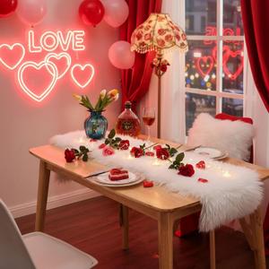 Table Runner, Valentine's Day Modern Small White Fur Table Runner for Party Birthday Christmas Friendsgiving Wedding Dinning Table, Decorative Rug Luxury Faux Fur Runner for Table (11.8x70.8 inch)