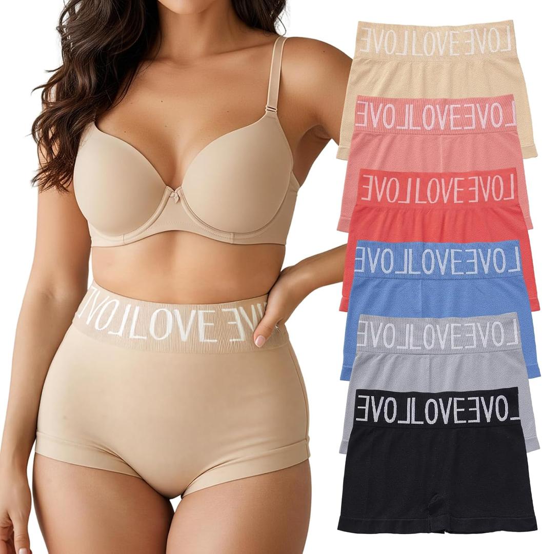 Women's Seamless Boyshort Underwear 6-Pack - No Tag, Stretchy Breathable Panties, 6 Color Comfy Soft (M)