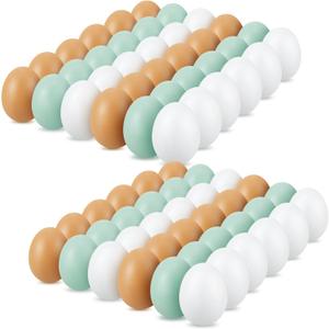 Syhood 72 Pcs Wooden Fake Eggs Fake Chicken Eggs Bulk for Crafts Get Hens to Lay Nesting Home Decor Kitchen DIY Craft Play (Classic Color)