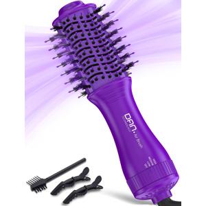 Mini Travel Ceramic Blow Dryer Brush for Short to Medium Hair, 2 Inch Oval Styling Hot Air Brush with 3 Heat Settings, Lightweight Volumizing & Smoothing Tool, 120V, Purple