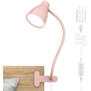 BOHON Cute Desk Lamp with Clamp 10W 38 LED Clip on Light, 3 Color 10 Brightness Auto Off Timer Flexible Gooseneck Pink Lamp Kawaii Accessories Desk Lights for Office Home Bed Bedside Reading, Pink