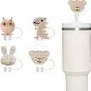 4PCS Bling Diamond Animal Straw Covers for Stanley Cups -Rhinestone Silicone Toppers Accessories Fits 10mm Straws, Reusable Glitter Cup Decorations for 30/40oz Tumblers