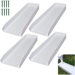 Rain-Gutter Downspout Splash Block - Gutter Downspout Extensions for Rainwater Drainage, Lader Downwards Design, 16" Fixable Downspout Extender with 8 Fixing PP Nails (4, White)