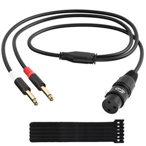 3-Pin XLR Female to Dual 6.35mm 1/4'' TS Male Y Splitter Converter Cable 25 Ft, Double Mono to XLR Microphone Cable Stereo Audio Interconnect Adatper Cord for Mixer AMP Speaker+5 Ties