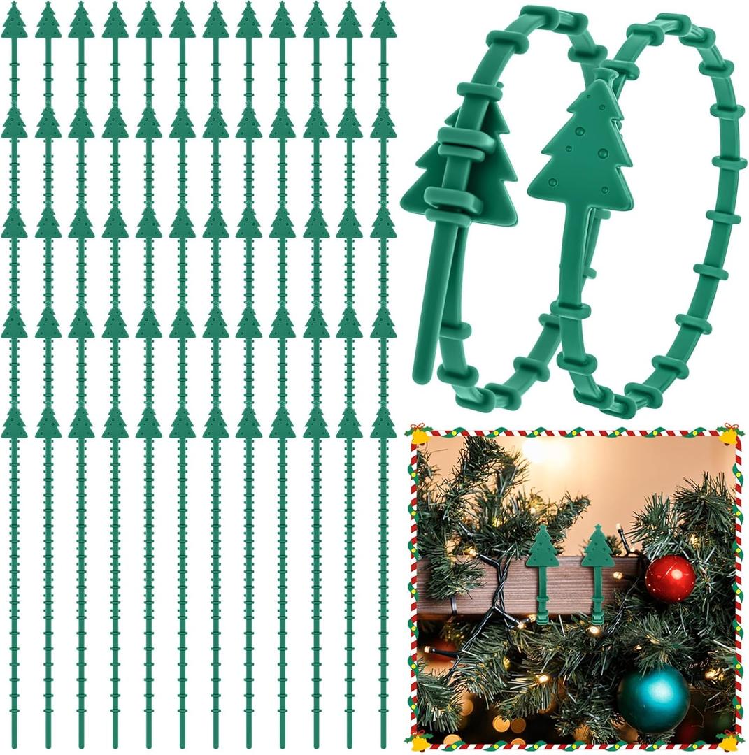 Zhengmy 60 Pcs Christmas Silicone Garland Ties for Banister 12" Stretchable to 24" Reusable Holiday Flexible Garland Hanger Ties for Christmas Banister Railing Stairs Craft Wrapping Lamp Posts Decor