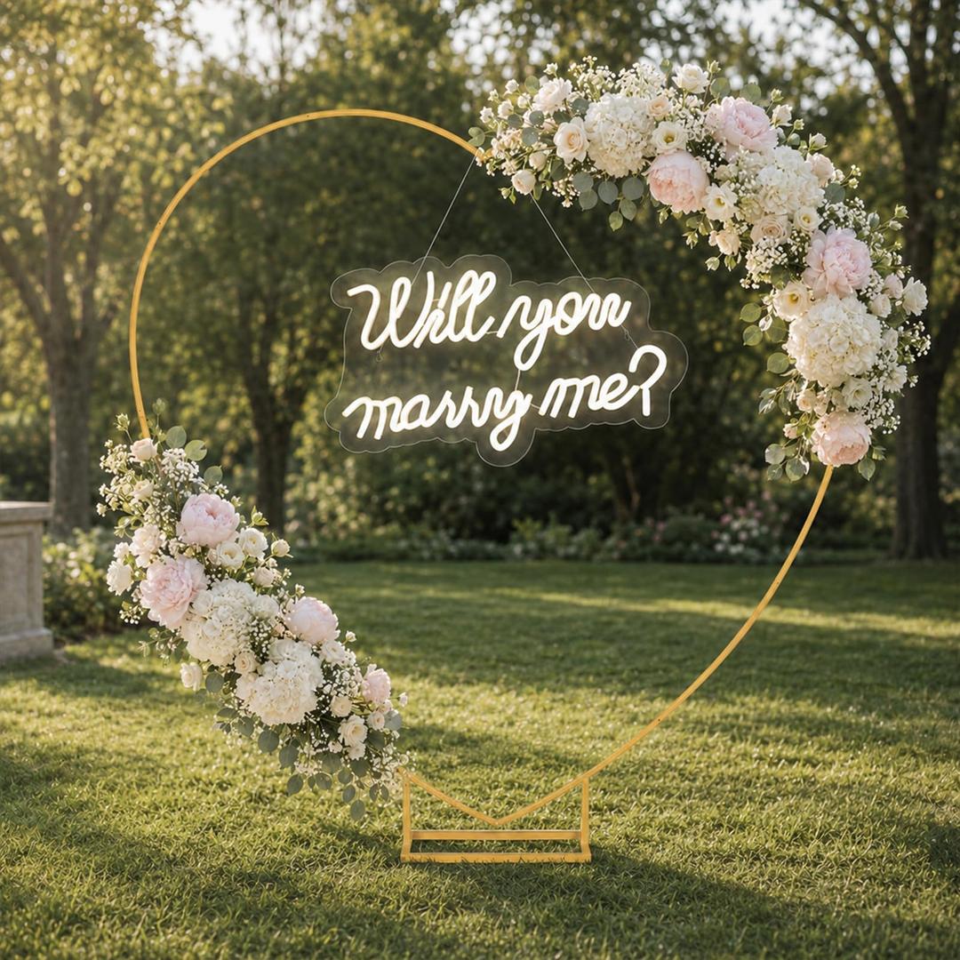 Arttown 6.6 FT Heart Arch Stand,Will You Marry Me LED Light Sign Gold