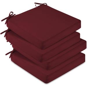 downluxe Waterproof Outdoor Chair Cushions Set of 4, 19" x 19" x 3" Patio Chair Cushion with Non-Slip Ties & Handle, Square Outdoor Cushion for Patio Furniture with Removable Cover, Burgundy