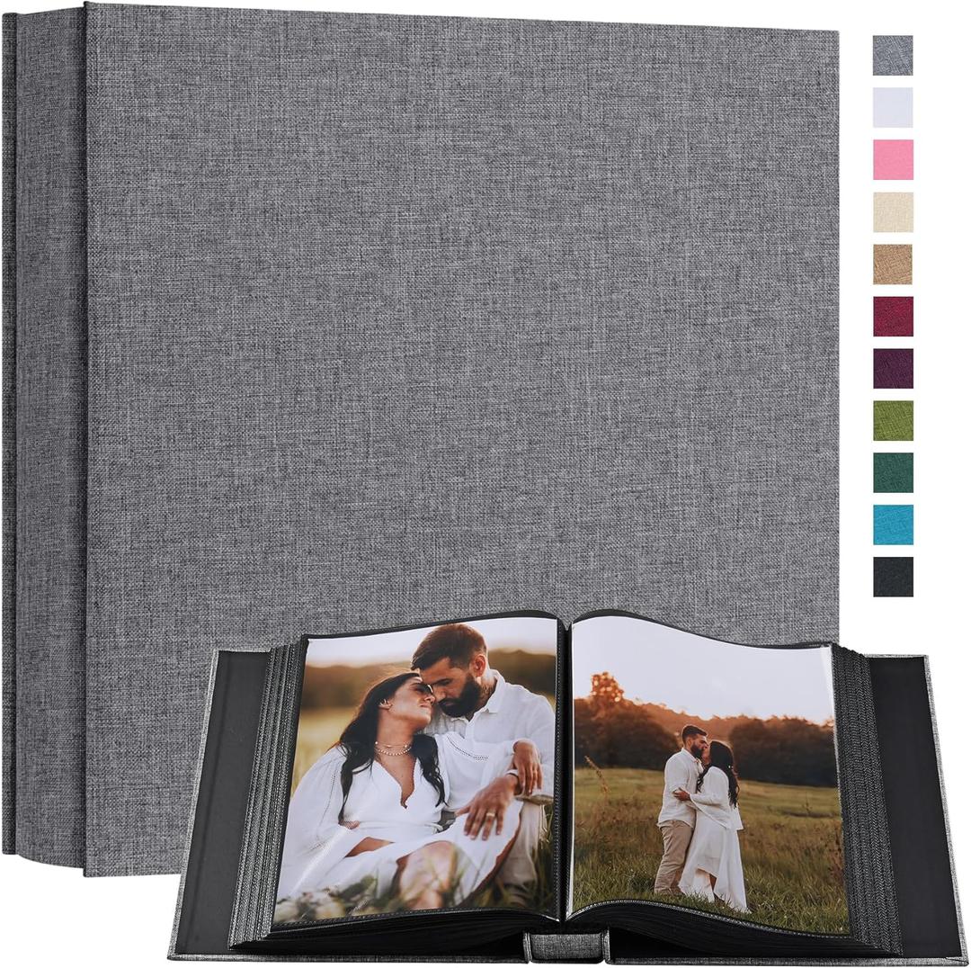 potricher Small 8x10 Photo Album 160 Pockets Linen Cover Large Capacity Picture Book for Family Wedding Anniversary and Baby (Grey)