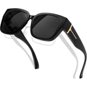 KANASTAL Oversized Over Glasses Sunglasses for Women Men Square Fit Over Polarized Sun Glasses UV400 (a01shiny Black/Black)