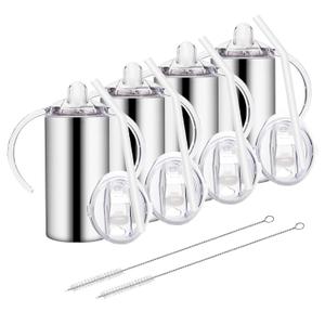 12oz Stainless Steel Sippy Cups for Toddlers with Handles, Spill Proof Double Wall Vacuum Insulated Sippy Cups, Kids Straw Cups with Extra Lids for School, Outdoor, 4 Pack