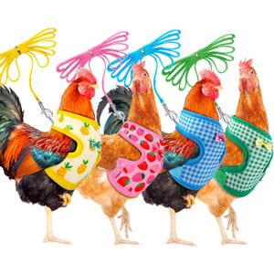 4 Pieces Adjustable Chicken Harness with Leash Elastic Comfortable Small Size Hen Vest with Matching Belt Breathable Fruit Print Duck Harness Set for Chicken Duck Goose Pet Training Walking S